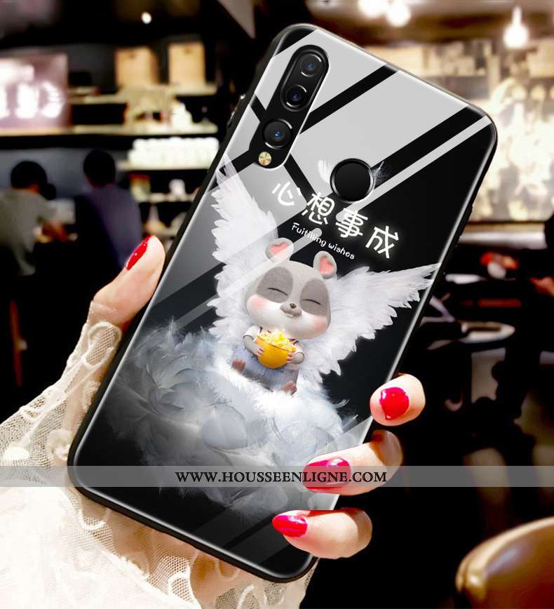 Étui Huawei P30 Lite Xl Fluide Doux Silicone Incassable Amoureux Tendance Verre Noir