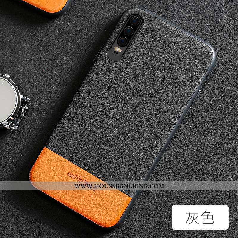 Étui Huawei P30 Légère Cuir Luxe Personnalité Élégant Daim Fourrure Gris