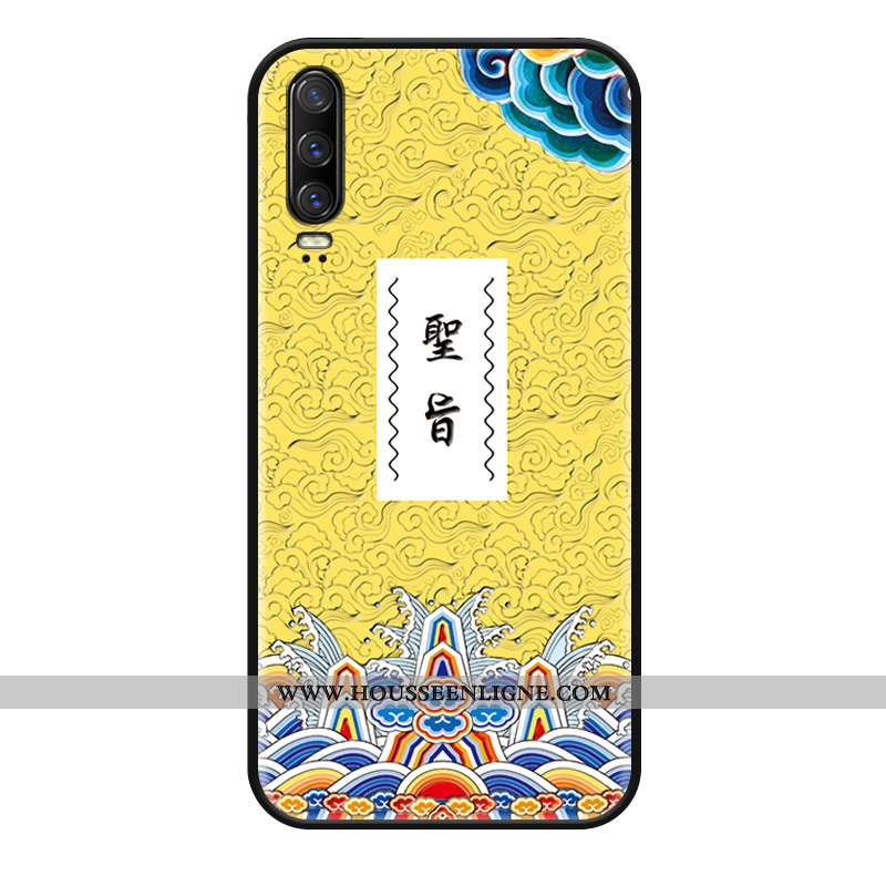 Étui Huawei P30 Personnalité Gaufrage Délavé En Daim Incassable Coque Drôle Jaune