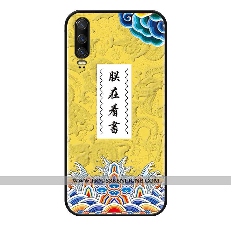 Étui Huawei P30 Personnalité Gaufrage Délavé En Daim Incassable Coque Drôle Jaune