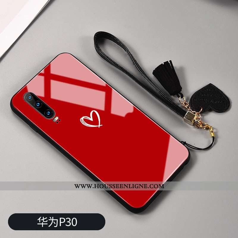 Étui Huawei P30 Personnalité Silicone Net Rouge Verre Protection Rouge