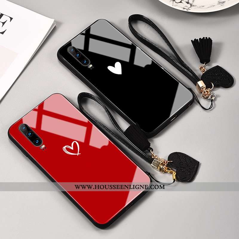 Étui Huawei P30 Personnalité Silicone Net Rouge Verre Protection Rouge