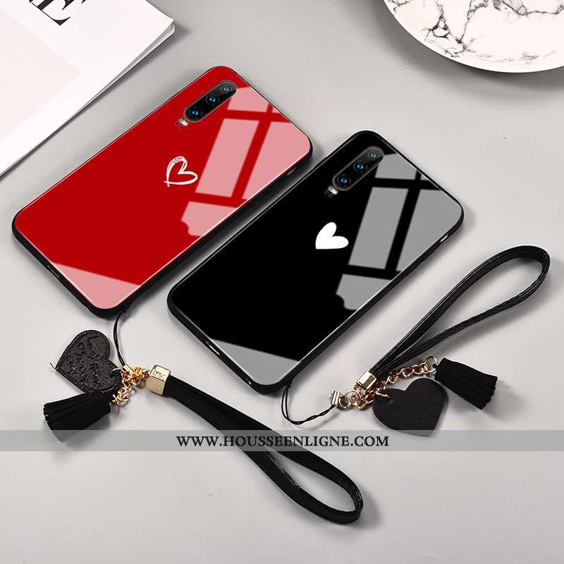 Étui Huawei P30 Personnalité Silicone Net Rouge Verre Protection Rouge