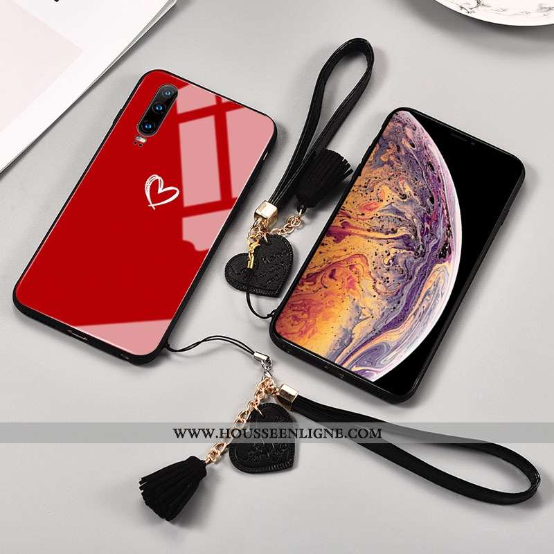 Étui Huawei P30 Personnalité Silicone Net Rouge Verre Protection Rouge
