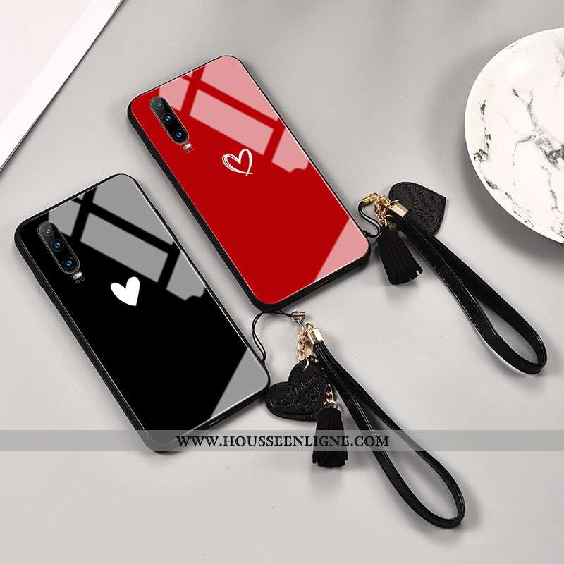 Étui Huawei P30 Personnalité Silicone Net Rouge Verre Protection Rouge