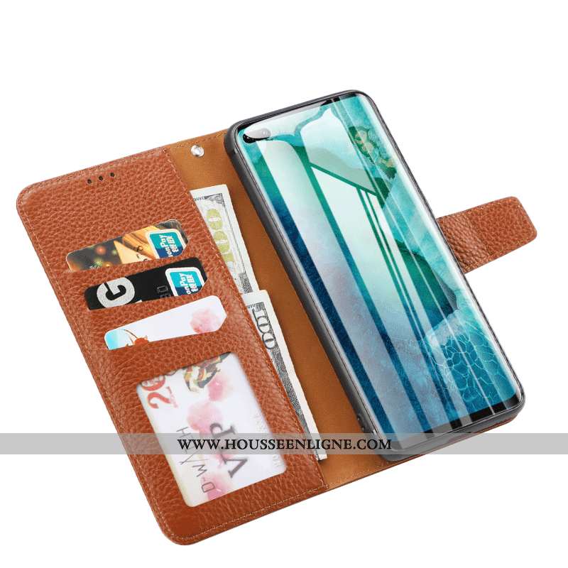 Étui Huawei P30 Portefeuille Cuir Véritable Coque Marron Jeunesse Téléphone Portable