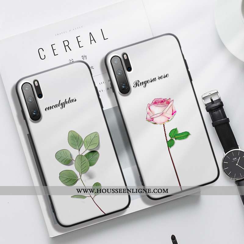 Étui Huawei P30 Pro Fluide Doux Silicone Fleur Ultra Délavé En Daim Coque Verte