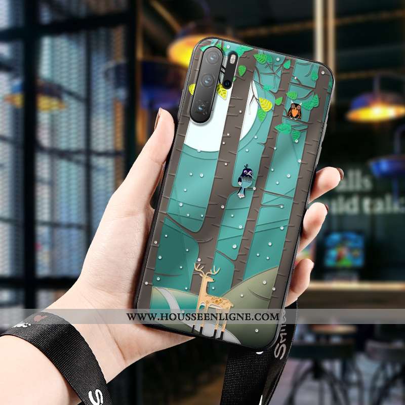 Étui Huawei P30 Pro Gaufrage Dessin Animé Délavé En Daim Silicone Coque Tout Compris Protection Vert