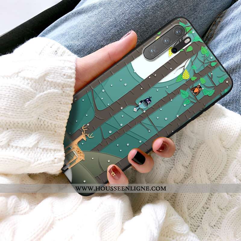Étui Huawei P30 Pro Gaufrage Dessin Animé Délavé En Daim Silicone Coque Tout Compris Protection Vert