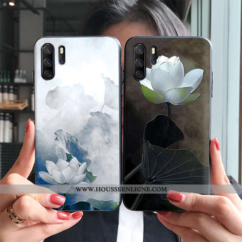 Étui Huawei P30 Pro Mode Protection Fleur Vintage Simple Délavé En Daim Blanche
