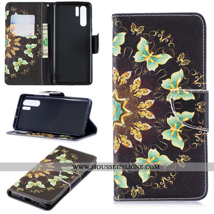 Étui Huawei P30 Pro Protection Dessin Animé Coque Tout Compris Cuir Téléphone Portable Noir