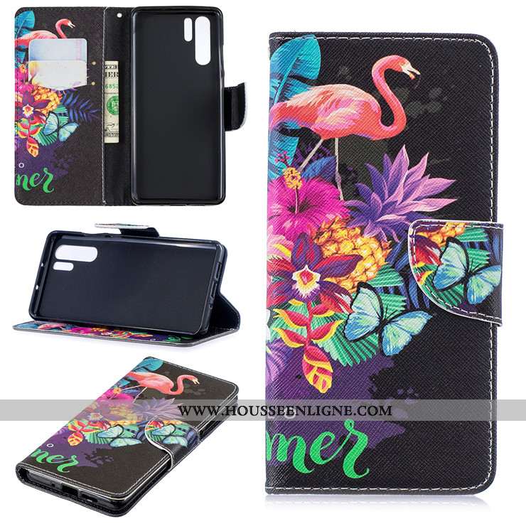 Étui Huawei P30 Pro Protection Dessin Animé Coque Tout Compris Cuir Téléphone Portable Noir