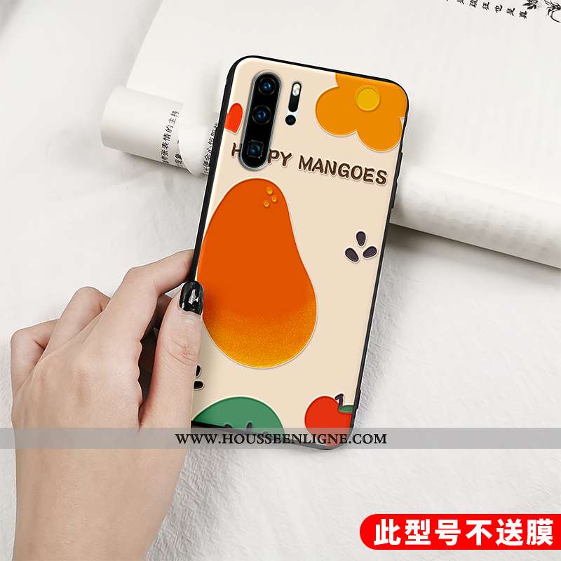 Étui Huawei P30 Pro Protection Délavé En Daim Fruit Gaufrage Créatif Téléphone Portable Vent Orange
