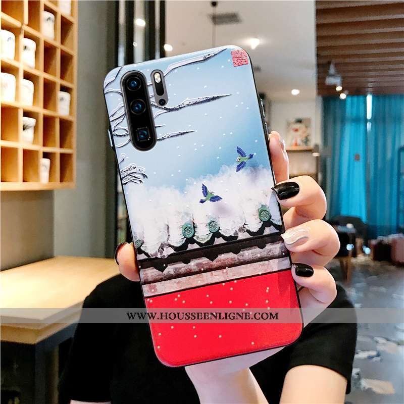 Étui Huawei P30 Pro Silicone Protection Coque Gaufrage Tendance Grue Bleu