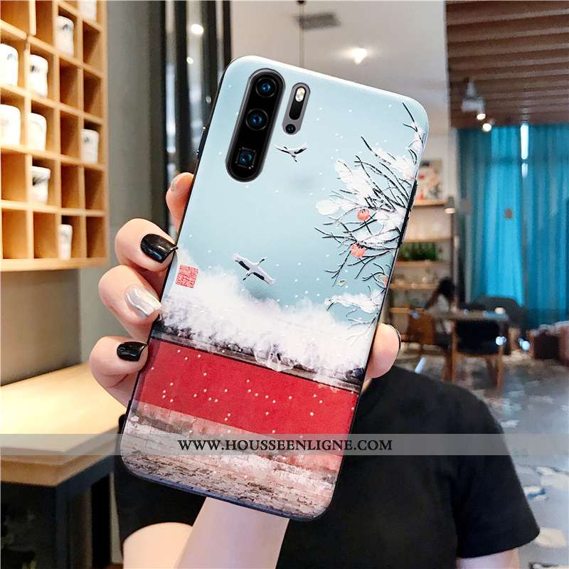 Étui Huawei P30 Pro Silicone Protection Coque Gaufrage Tendance Grue Bleu