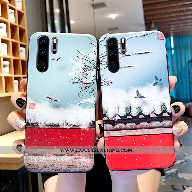 Étui Huawei P30 Pro Silicone Protection Coque Gaufrage Tendance Grue Bleu