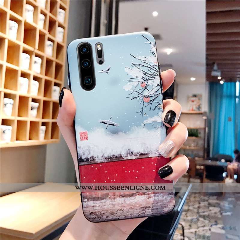 Étui Huawei P30 Pro Silicone Protection Coque Gaufrage Tendance Grue Bleu