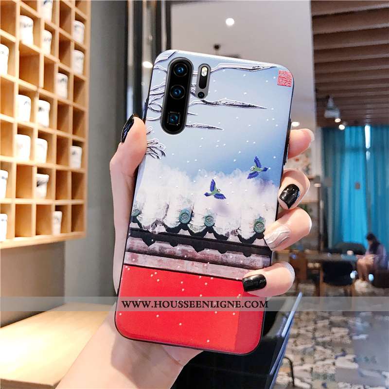 Étui Huawei P30 Pro Silicone Protection Coque Gaufrage Tendance Grue Bleu