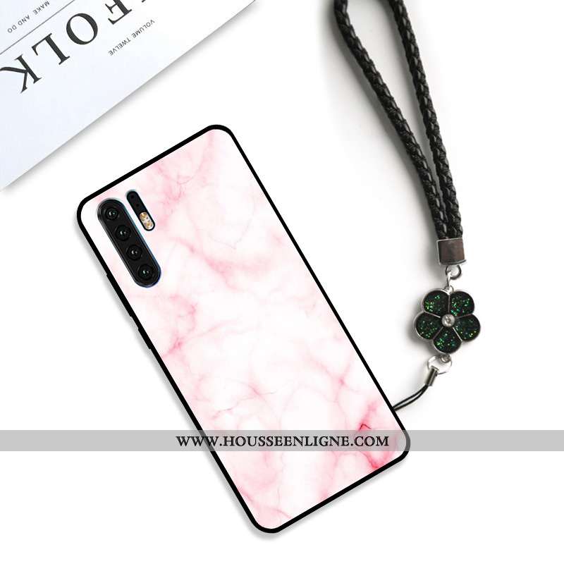Étui Huawei P30 Pro Verre Personnalité Fluide Doux Coque Silicone Rose Créatif