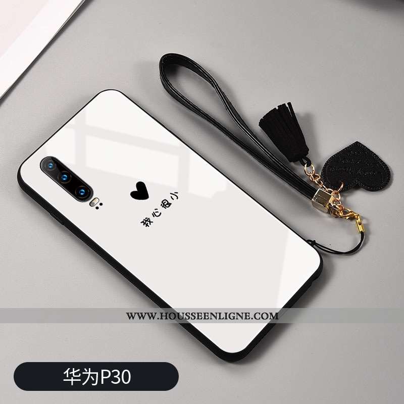 Étui Huawei P30 Protection Verre Simple Clair Petit Téléphone Portable Cœur Blanche