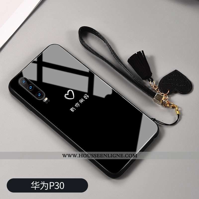 Étui Huawei P30 Protection Verre Simple Clair Petit Téléphone Portable Cœur Blanche