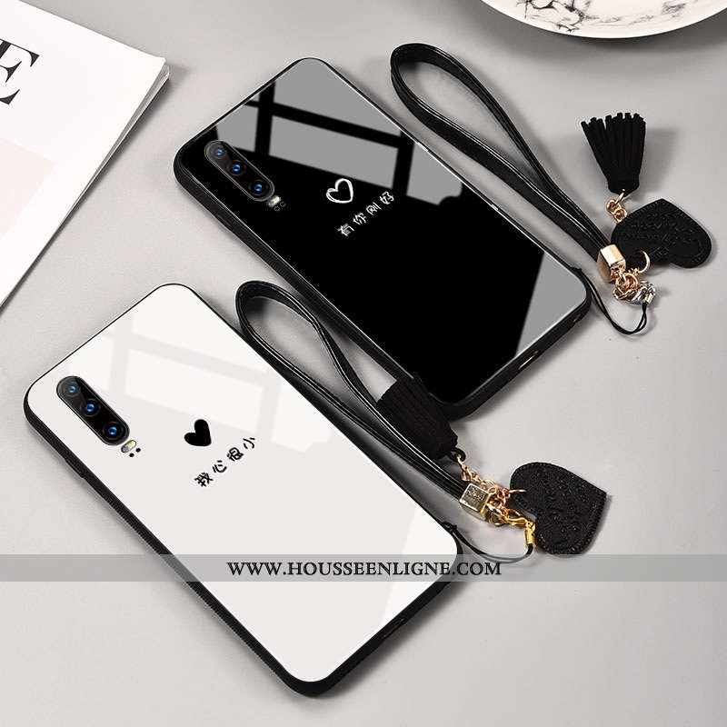 Étui Huawei P30 Protection Verre Simple Clair Petit Téléphone Portable Cœur Blanche