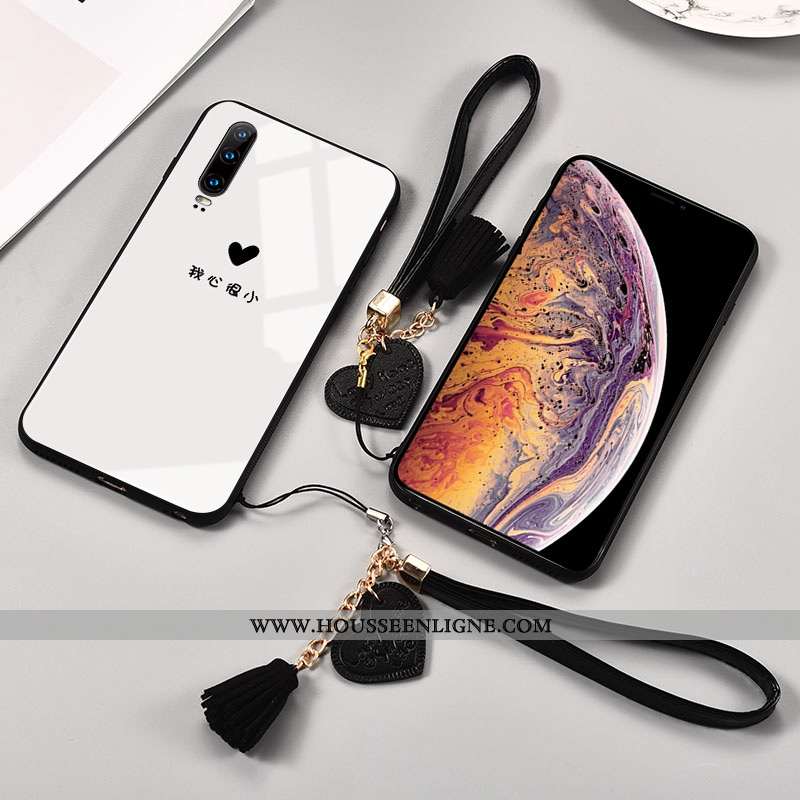 Étui Huawei P30 Protection Verre Simple Clair Petit Téléphone Portable Cœur Blanche