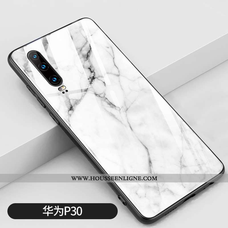 Étui Huawei P30 Verre Créatif Blanc Amoureux Incassable Miroir Simple Blanche