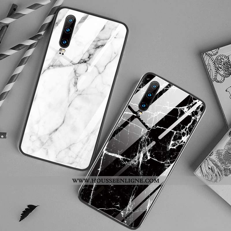 Étui Huawei P30 Verre Créatif Blanc Amoureux Incassable Miroir Simple Blanche