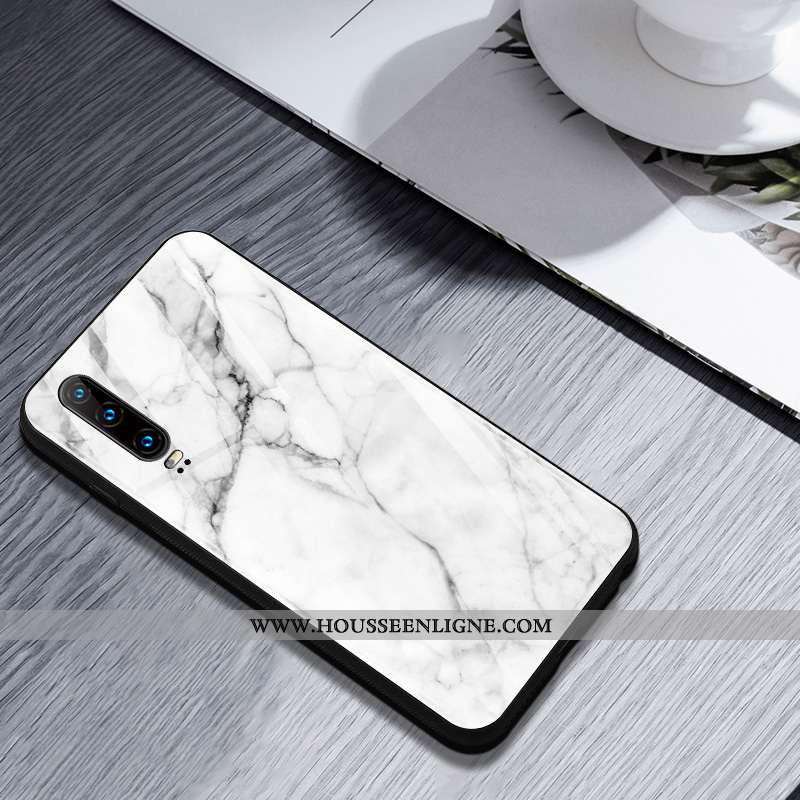 Étui Huawei P30 Verre Créatif Blanc Amoureux Incassable Miroir Simple Blanche