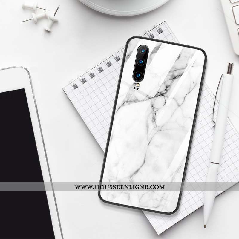 Étui Huawei P30 Verre Créatif Blanc Amoureux Incassable Miroir Simple Blanche