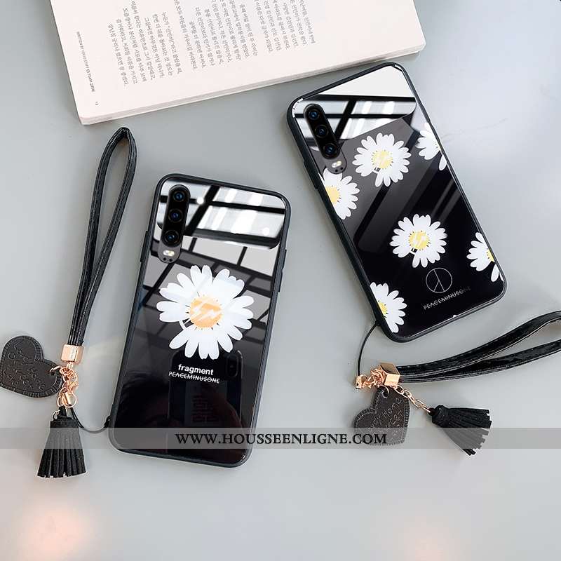 Étui Huawei P30 Verre Personnalité Dragon Tout Compris Petite Marguerite Net Rouge Noir