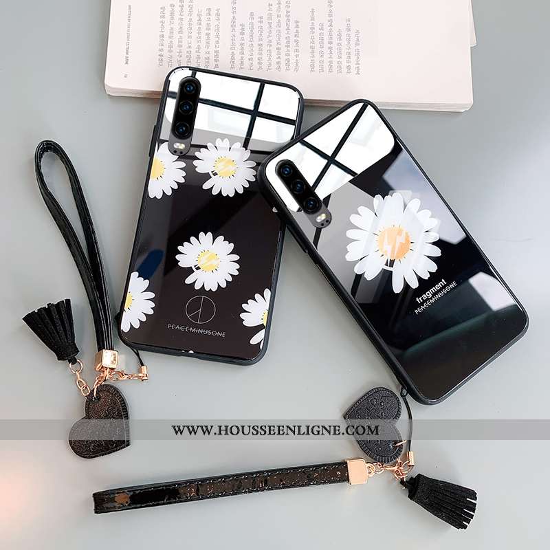 Étui Huawei P30 Verre Personnalité Dragon Tout Compris Petite Marguerite Net Rouge Noir