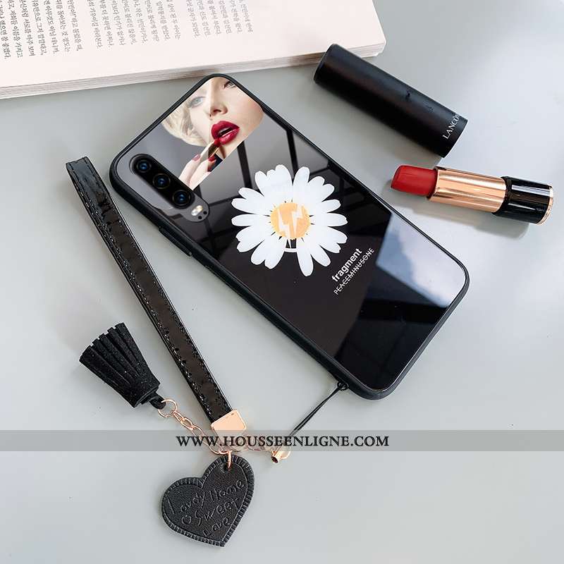 Étui Huawei P30 Verre Personnalité Dragon Tout Compris Petite Marguerite Net Rouge Noir
