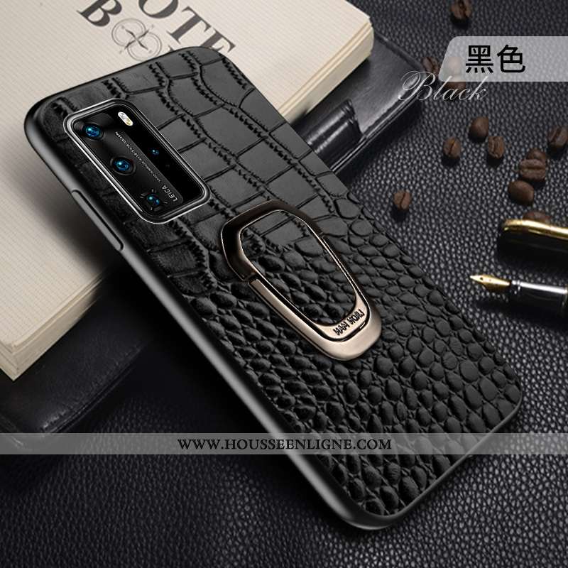 Étui Huawei P40 Créatif Cuir Véritable Tendance Personnalité Anneau Cuir Bordeaux