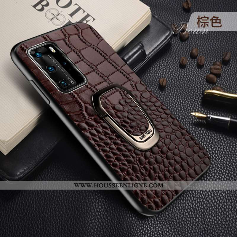 Étui Huawei P40 Créatif Cuir Véritable Tendance Personnalité Anneau Cuir Bordeaux
