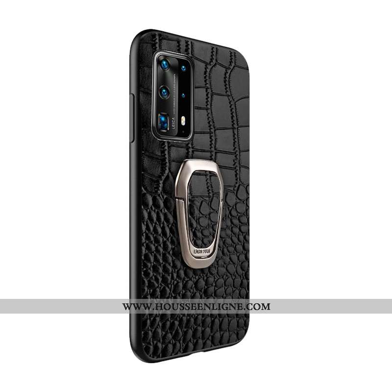 Étui Huawei P40 Créatif Cuir Véritable Tendance Personnalité Anneau Cuir Bordeaux