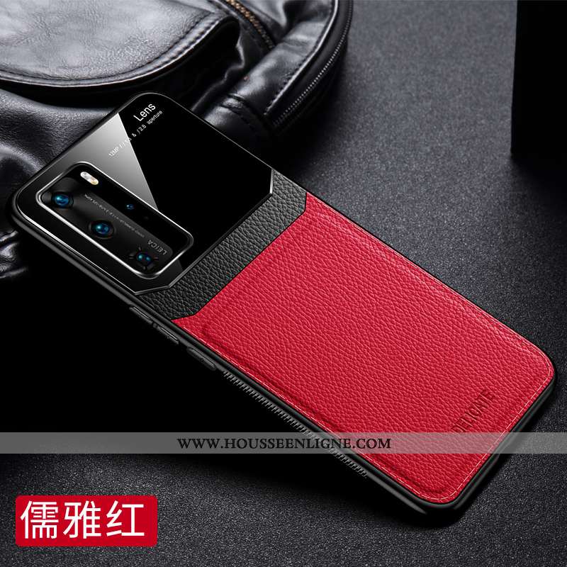 Étui Huawei P40 Cuir Protection Nouveau Légère Luxe Luxe Rouge