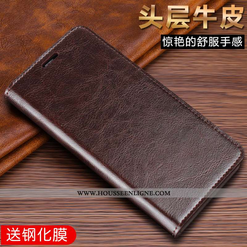 Étui Huawei P40 Lite Cuir Véritable Cuir Coque Protection Membrane Tempérer Marron