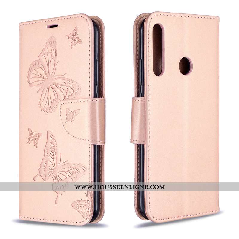 Étui Huawei P40 Lite E Cuir Protection Couleur Unie En Relief Rouge Ornements Suspendus Papillon