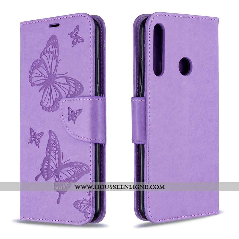 Étui Huawei P40 Lite E Cuir Protection Couleur Unie En Relief Rouge Ornements Suspendus Papillon