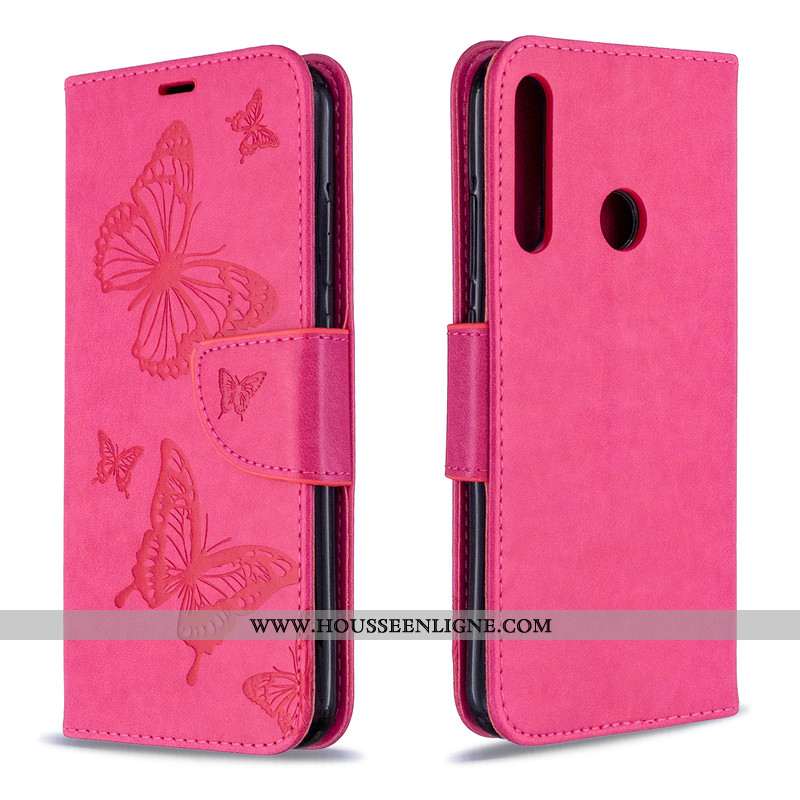Étui Huawei P40 Lite E Cuir Protection Couleur Unie En Relief Rouge Ornements Suspendus Papillon