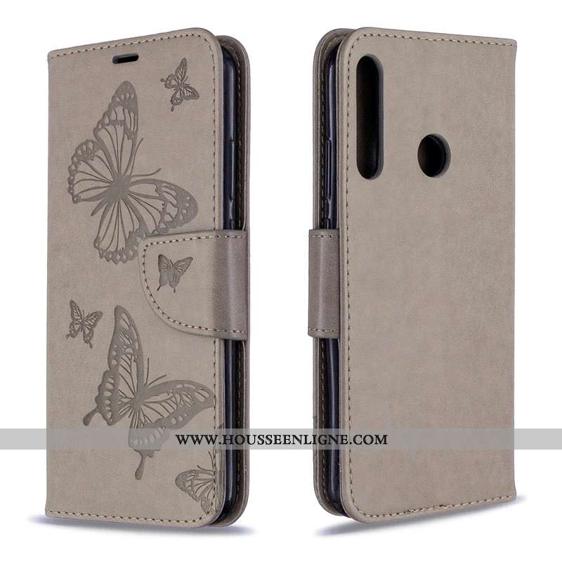 Étui Huawei P40 Lite E Cuir Protection Couleur Unie En Relief Rouge Ornements Suspendus Papillon