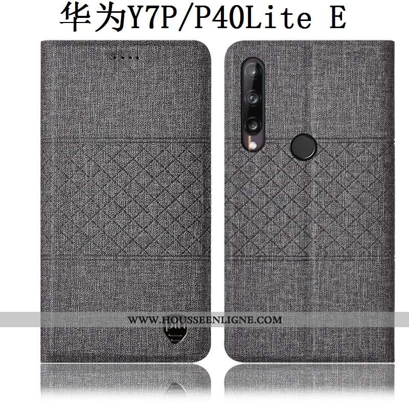 Étui Huawei P40 Lite E Cuir Protection Gris Coque Plaid Housse