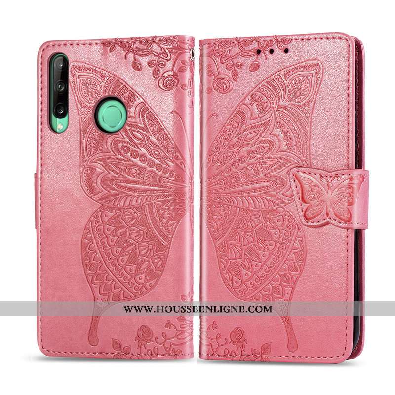 Étui Huawei P40 Lite E Cuir Protection Papillon Couleur Unie Ornements Suspendus Violet Téléphone Po