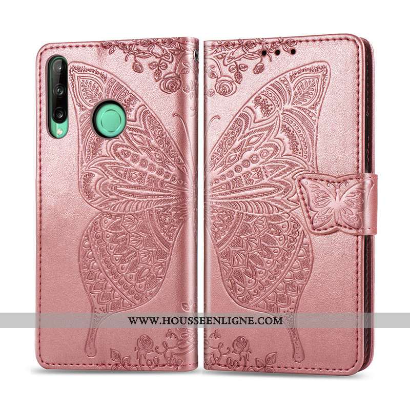 Étui Huawei P40 Lite E Cuir Protection Papillon Couleur Unie Ornements Suspendus Violet Téléphone Po