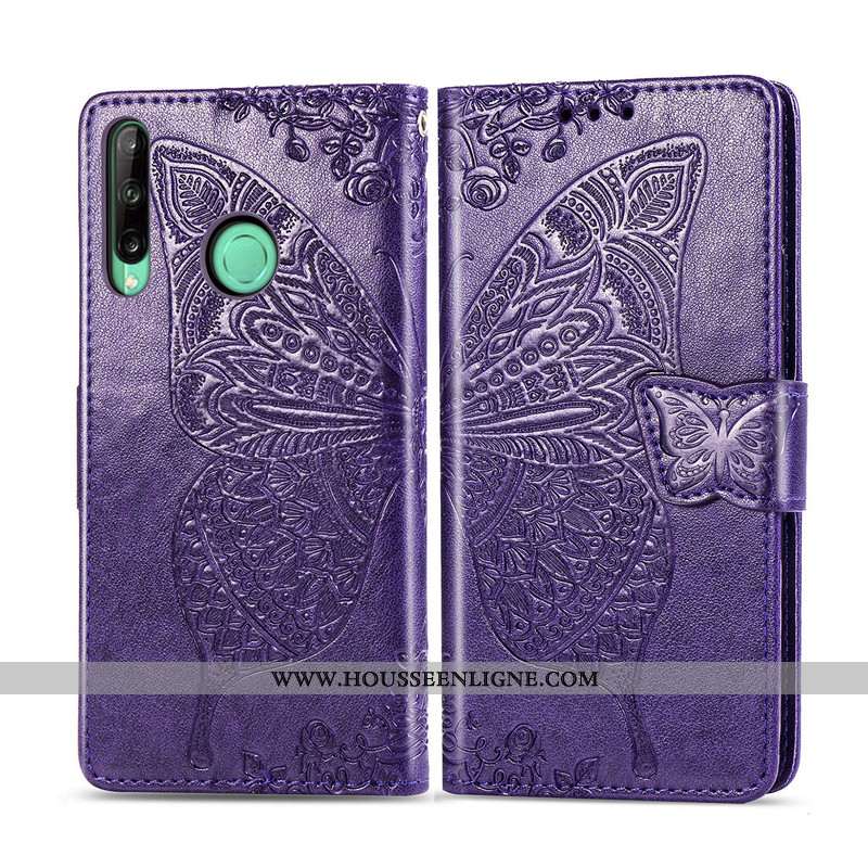Étui Huawei P40 Lite E Cuir Protection Papillon Couleur Unie Ornements Suspendus Violet Téléphone Po