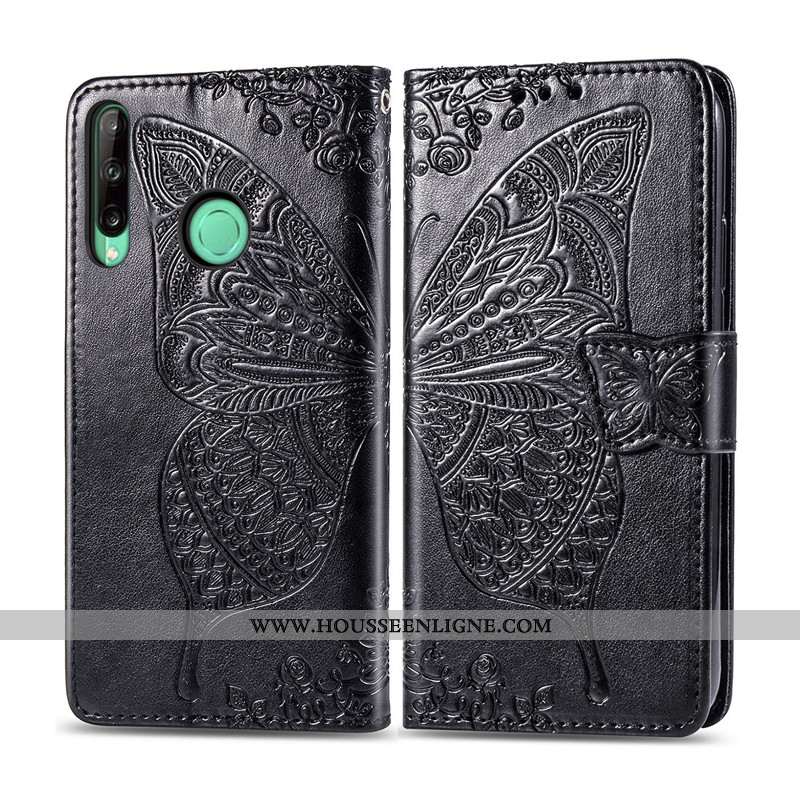 Étui Huawei P40 Lite E Cuir Protection Papillon Couleur Unie Ornements Suspendus Violet Téléphone Po