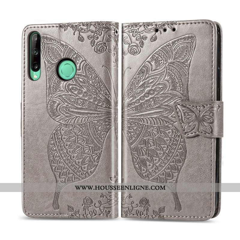 Étui Huawei P40 Lite E Cuir Protection Papillon Couleur Unie Ornements Suspendus Violet Téléphone Po