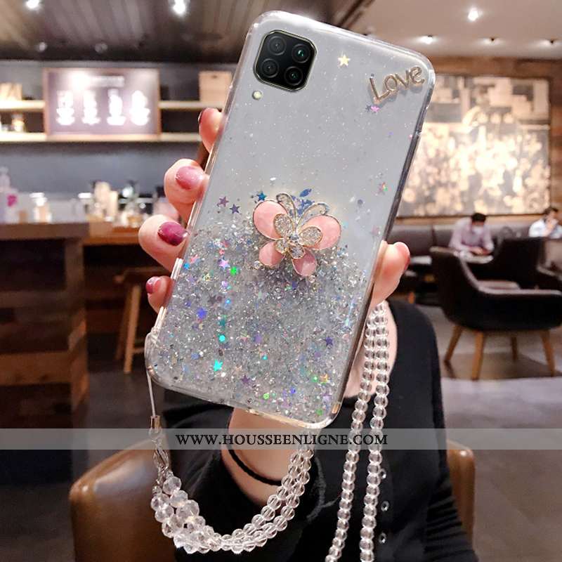 Étui Huawei P40 Lite Mode Luxe Cou Suspendu Membrane Cristal Tempérer Incruster Strass Rose
